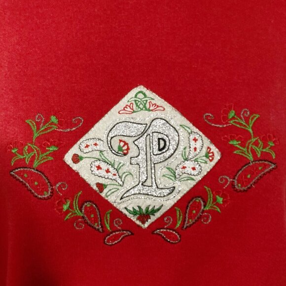 VINTAGE Red plus size monogrammed letter P sweatshirt ~ Paisley 2X XXL 3X top - Picture 4 of 12